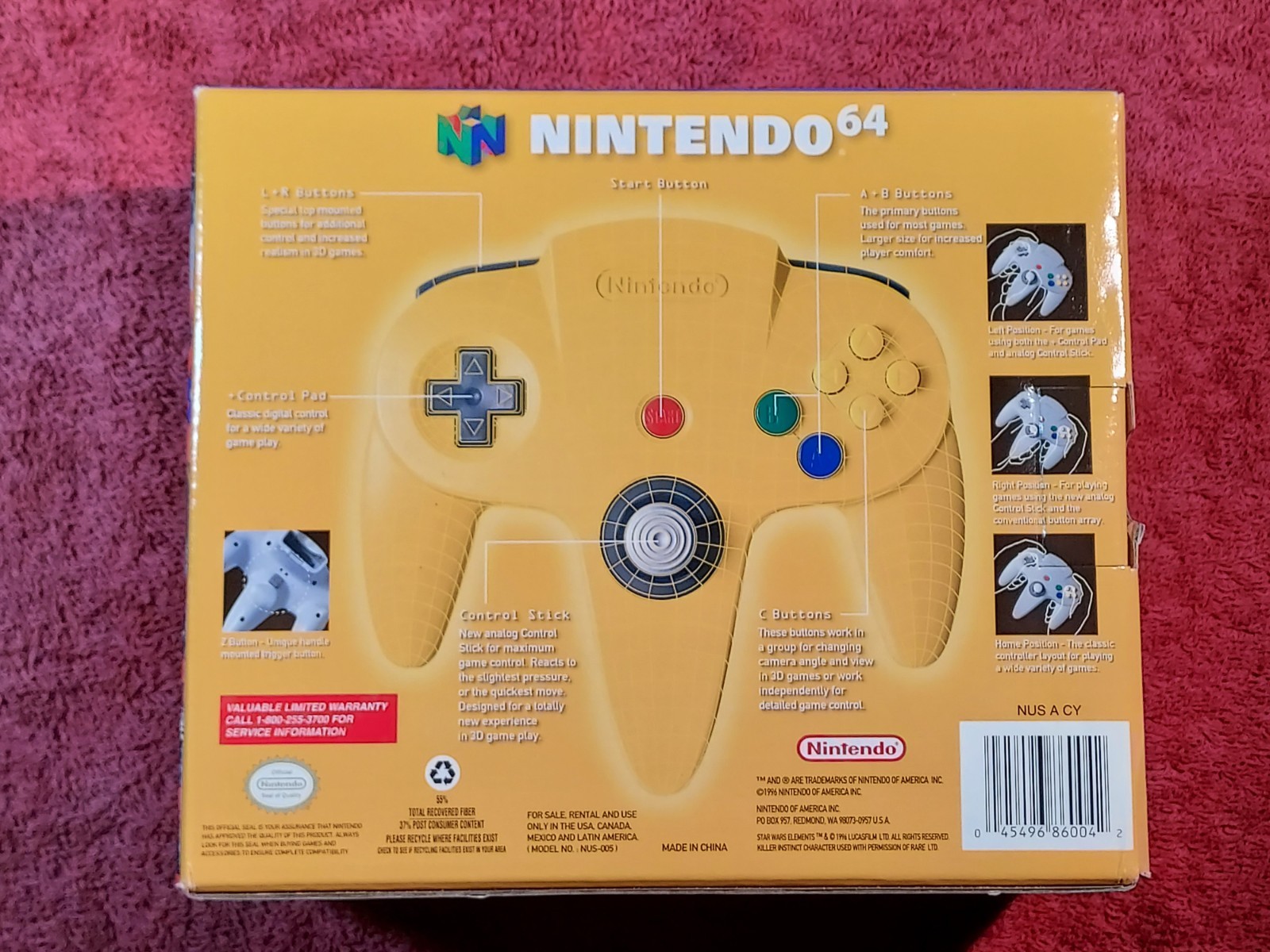 Official Nintendo 64 N64 Yellow Controller CIB Complete in Box Original Genuine