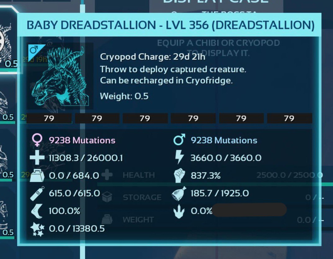 ARK ASA PVE OFFICIAL PAIR BABY DREADMARE BLACK ID79 TOP STATUS 26KHP 837 MELEE