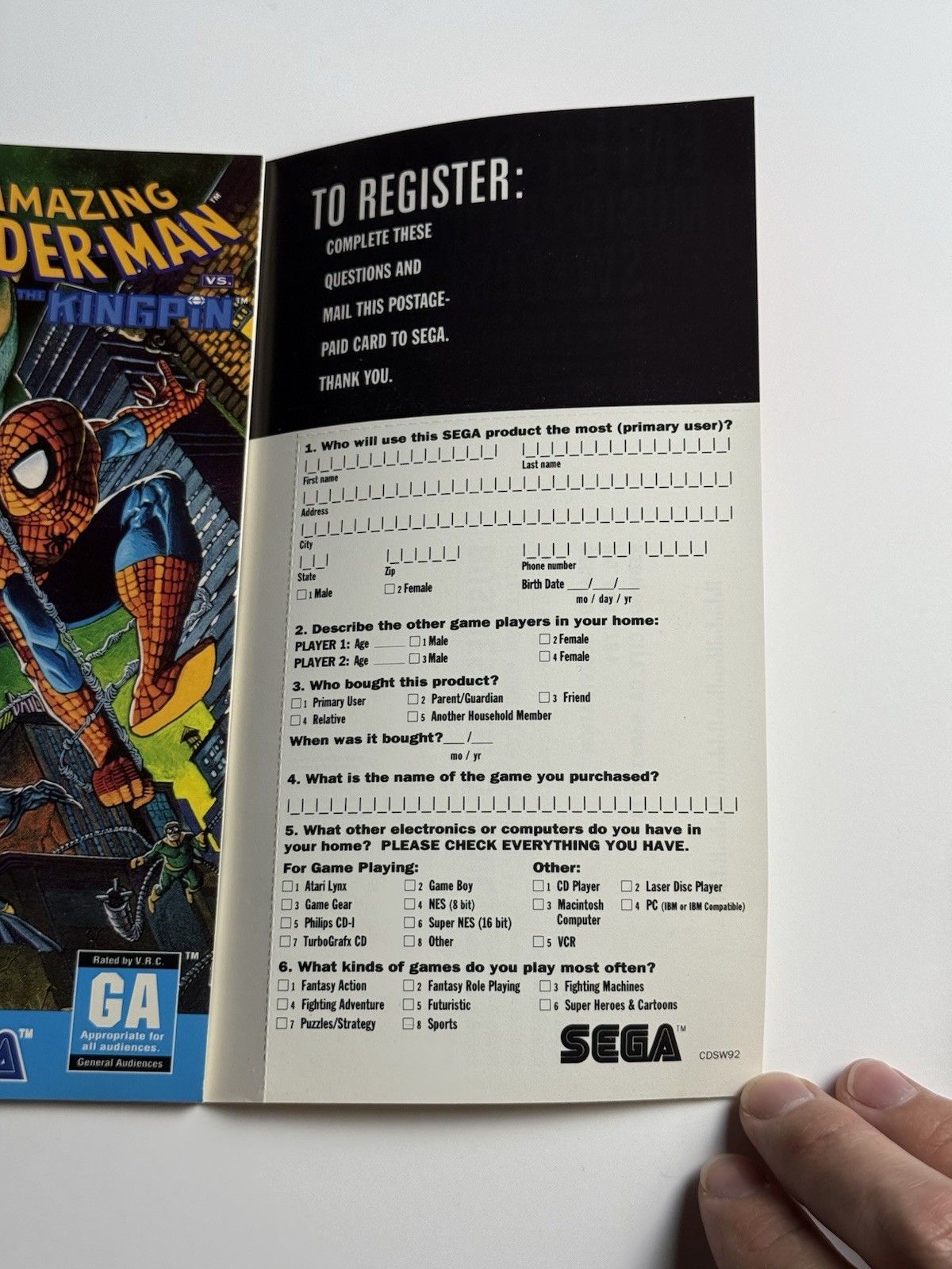 The Amazing Spider-Man vs. Kingpin (Sega CD 1993) CIB Complete w Reg Card CLEAN
