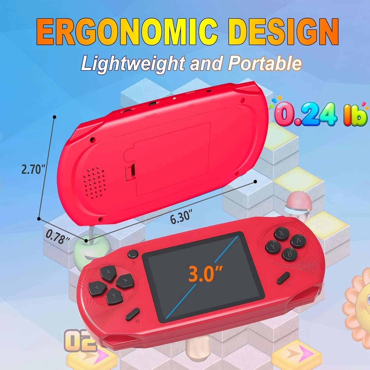 16-Bit Handheld Game Console – 220 Retro Games – 3.0” LCD – Ideal Gift in Red