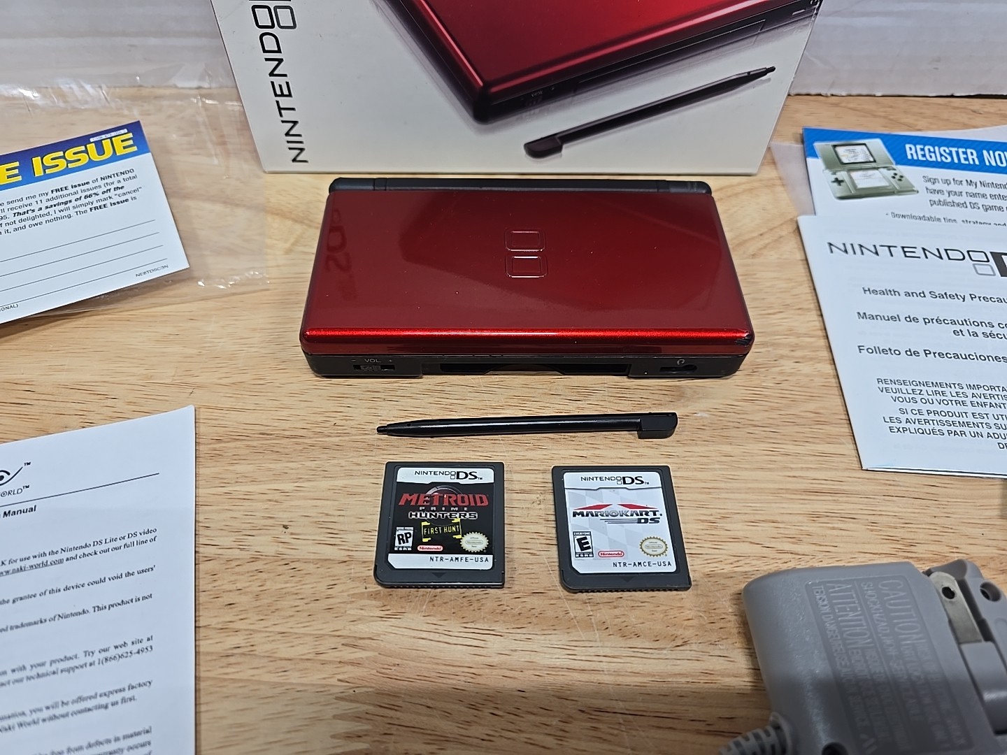 Nintendo DS Lite Crimson Red/Black Handheld Complete W/ Box Tested CIB +2 Games