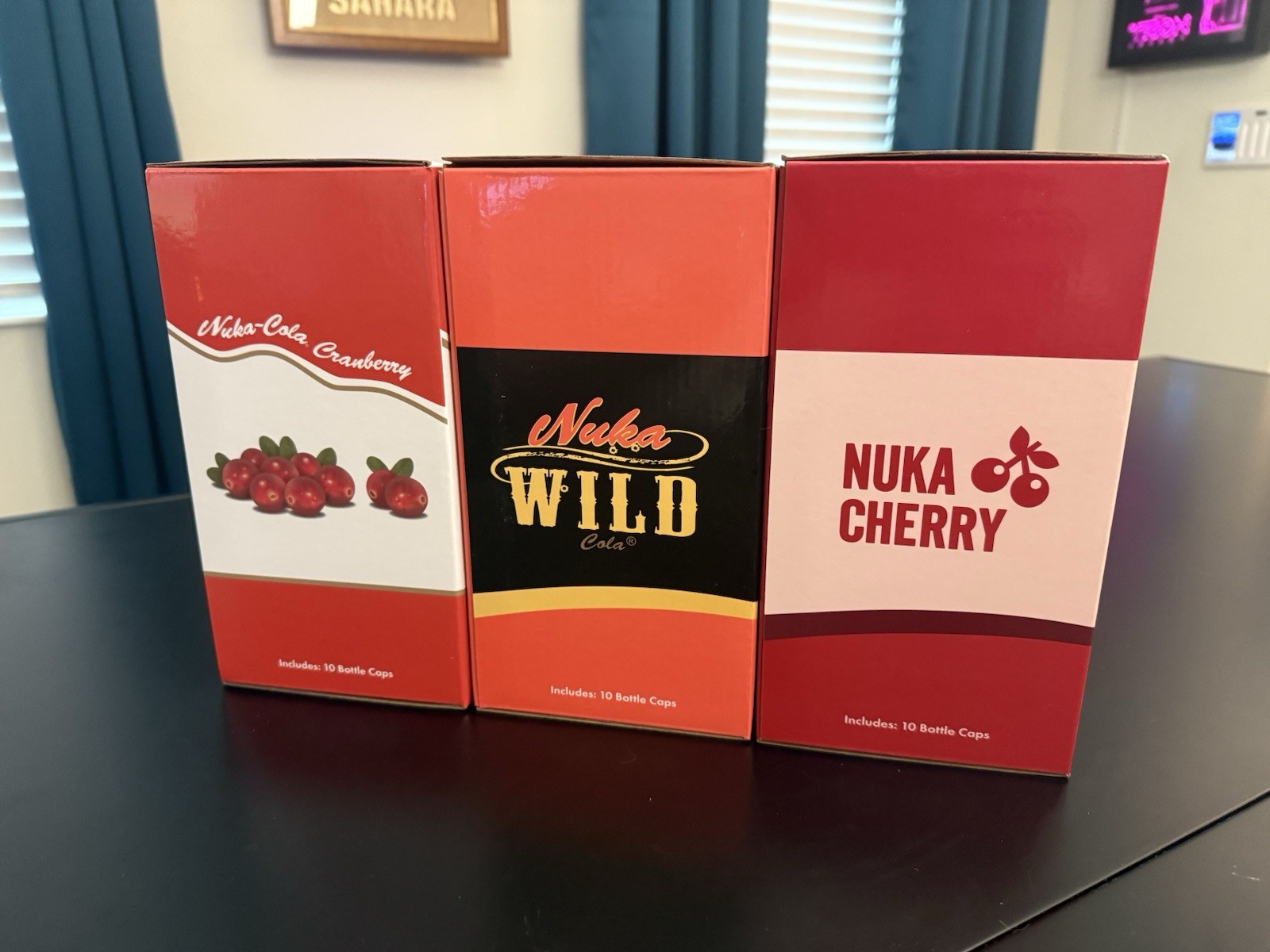 Bethesda Fallout Nuka Cola Wild, Cranberry & Cherry Glass Bottle + Caps Set