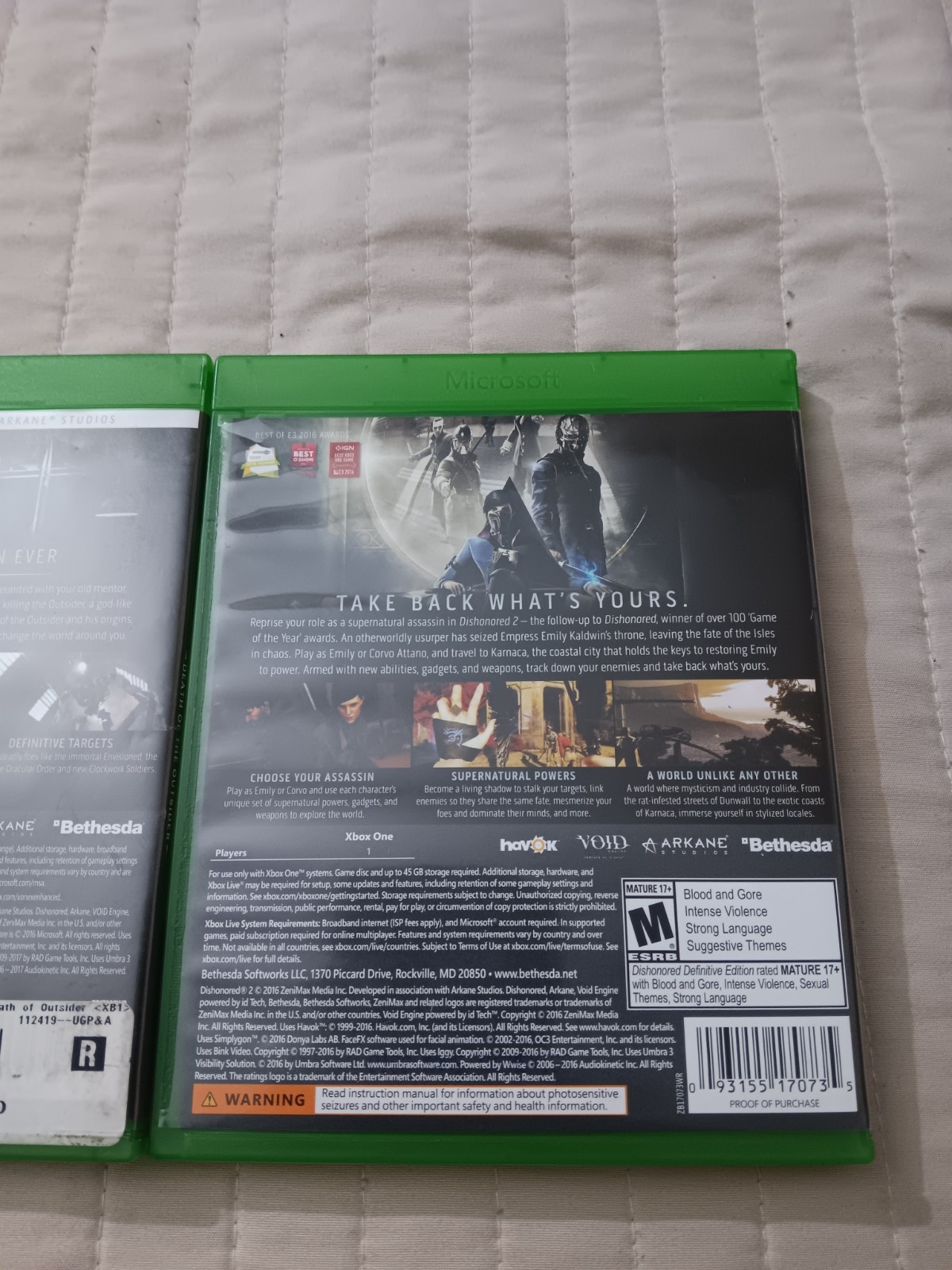 Dishonored Games (Xbox One) Dishonored/Dishonored 2/Dishonored Death of Outsider