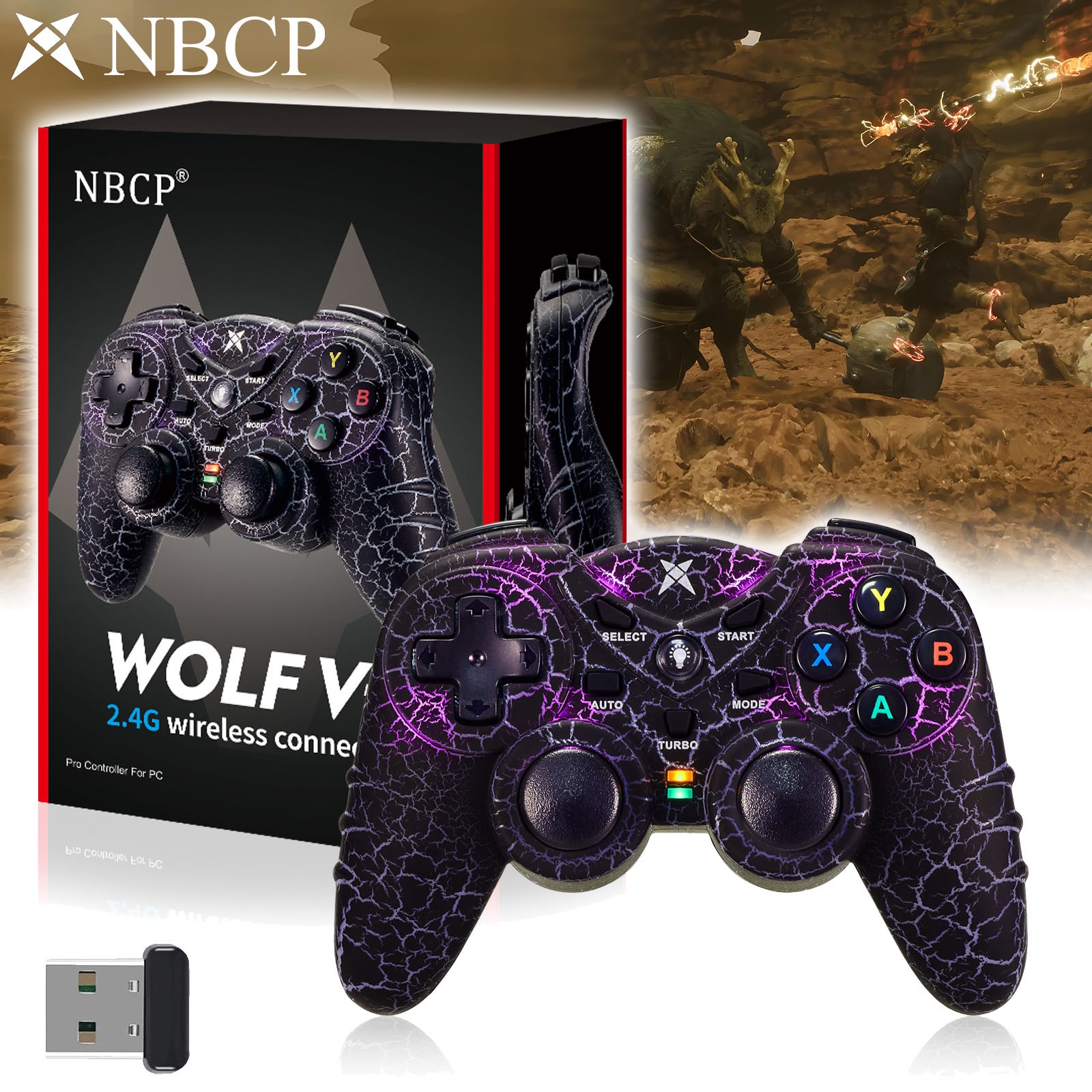 PC Wireless Gaming Controller Colorful LED Vibration TURBO LED Vibration Motor