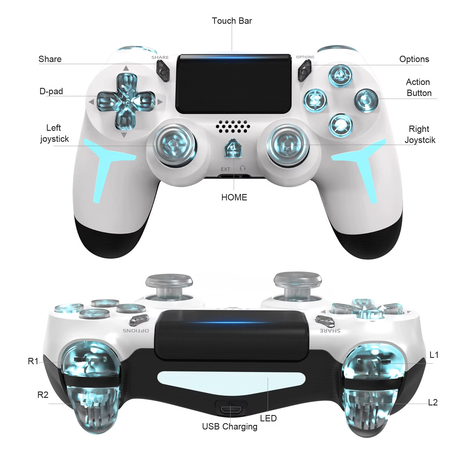 Bluetooth Wireless Gamepad Compatible With PS4 PS3 Computer PC RGB Controller