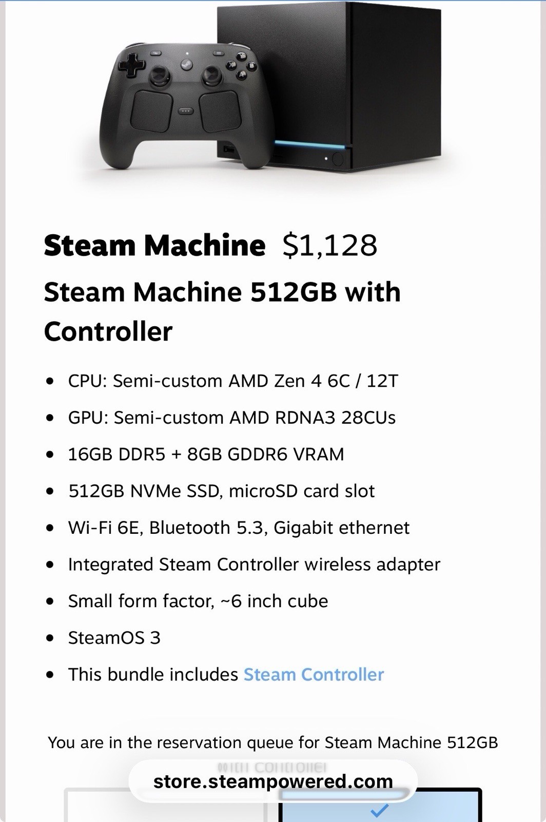2026 Valve Steam Machine 512GB With Controller Console/PC Presale