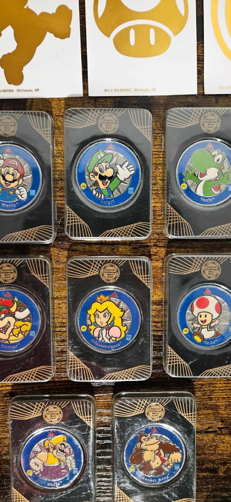 Super Mario Challenge Coin Lot – 8of8 Silver C-C , 2of4 Gold C-C , 8of9 Decals