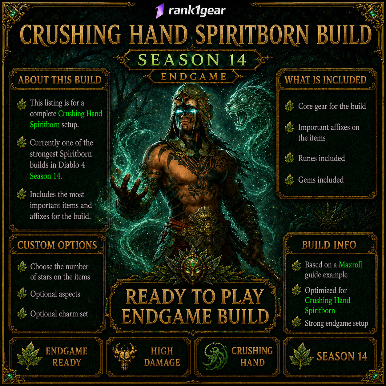 Diablo 4⚔️ Season 14⚔️Crushing Hand Spiritborn Build Endgame BEST BUILD S+ TIER
