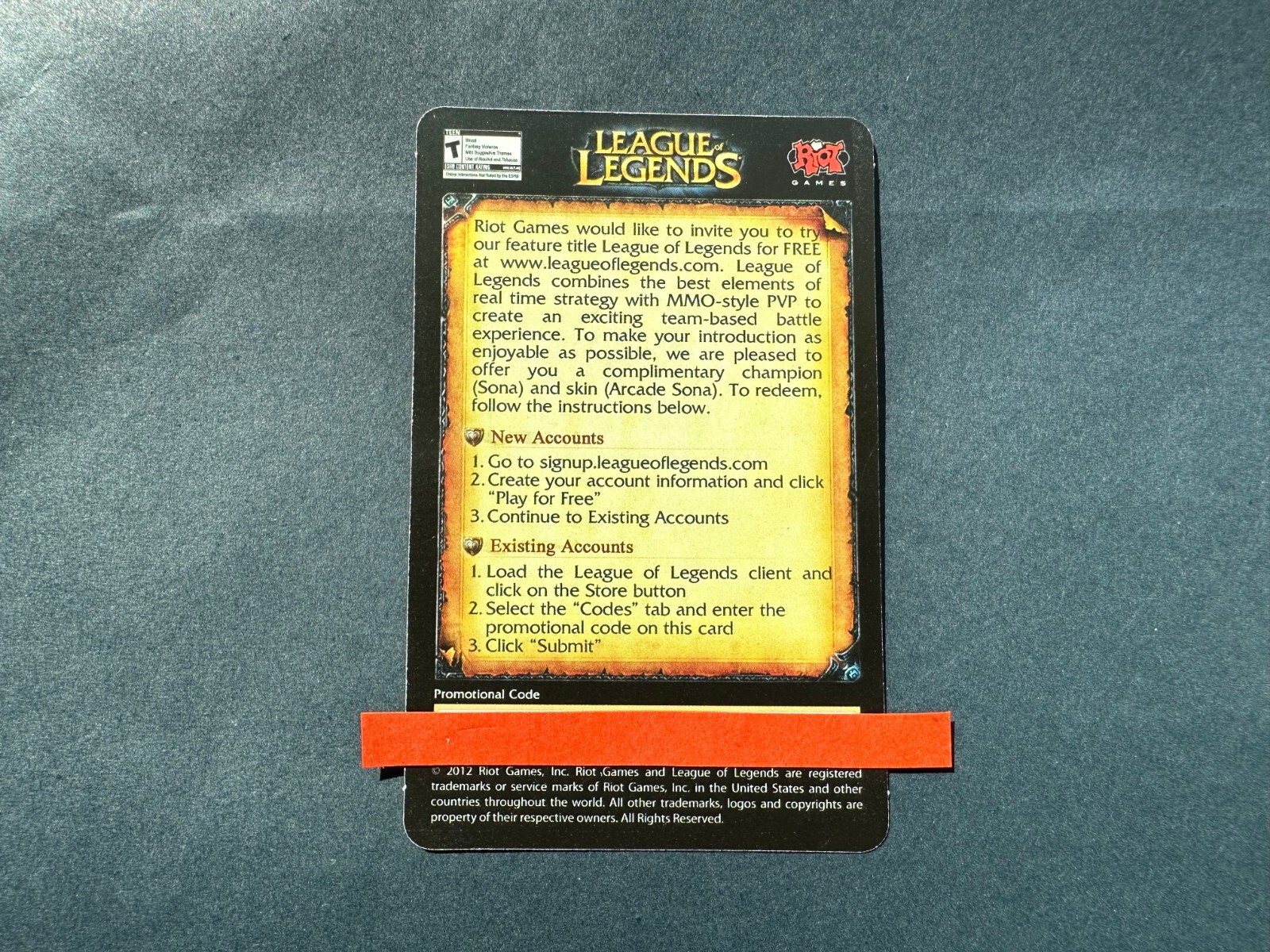 League of Legends Arcade Sona Skin Card Collectible – 2012 RARE LoL sivir riot