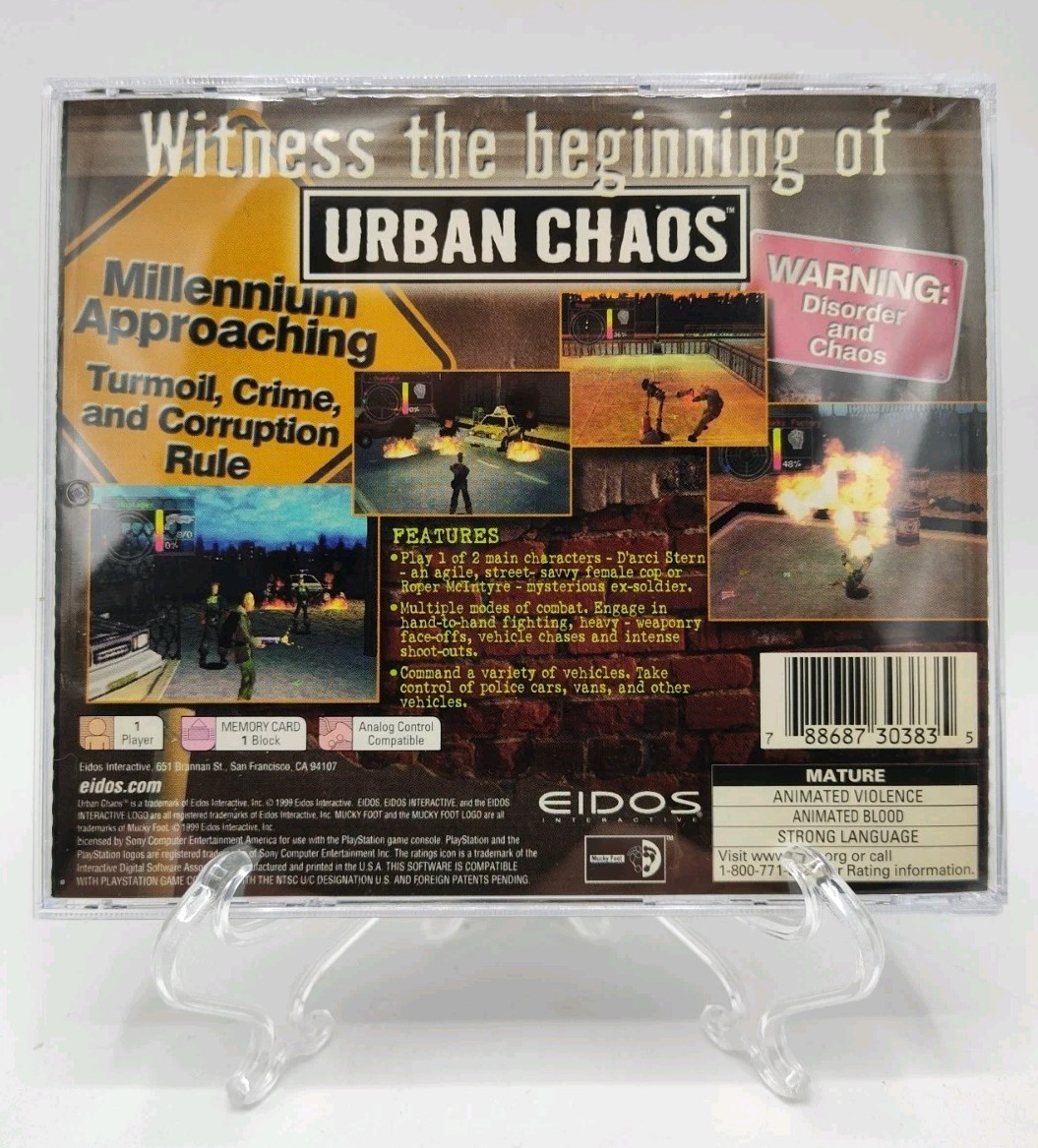 Urban Chaos – (PS1, 1999) *CIB w/ Reg Card + Case Protector* VGC* Tested!