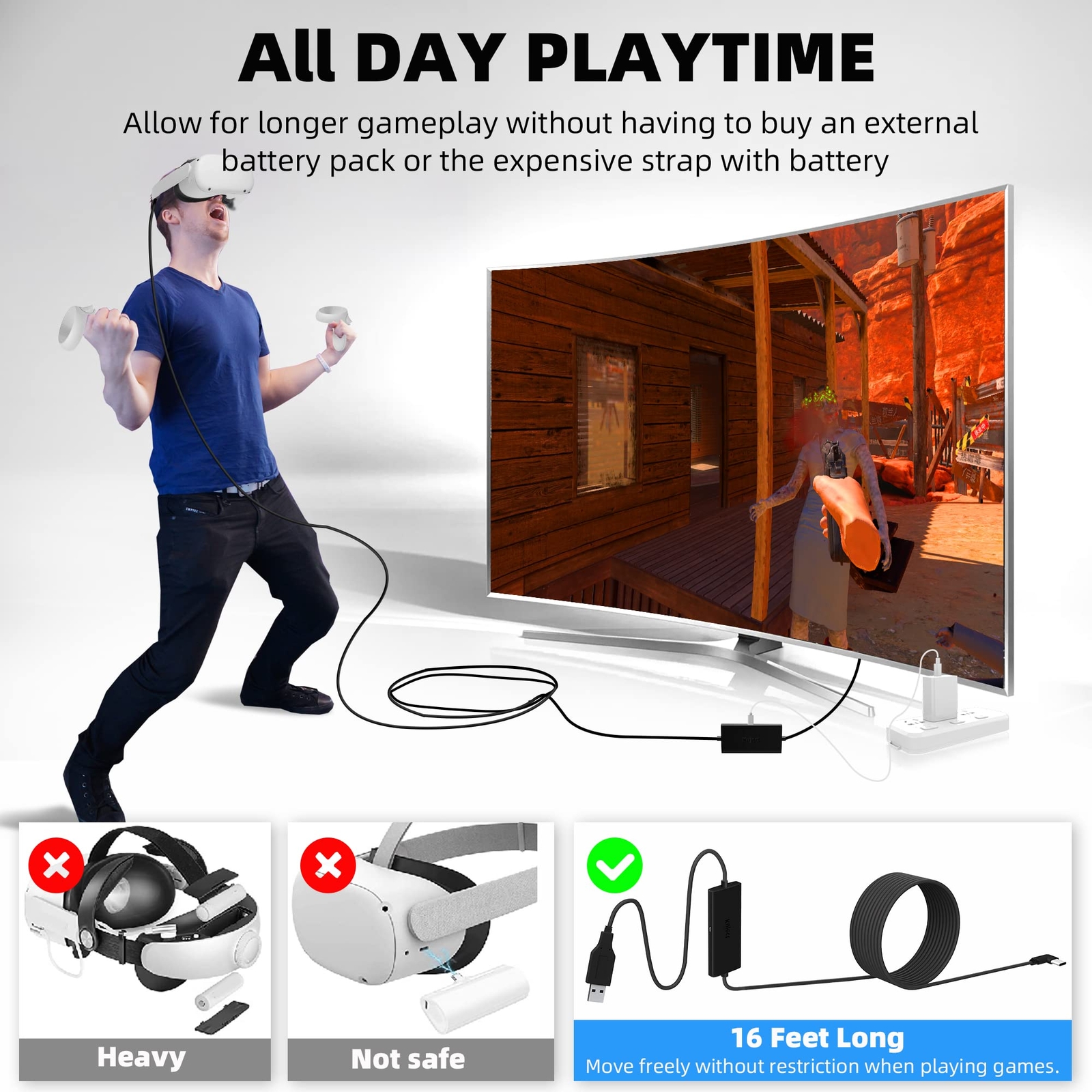 Kuject Design 16FT Link Cable for Oculus Quest 2/Pro