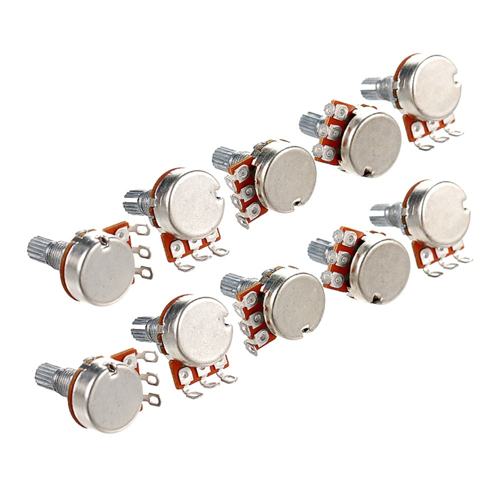 10Pcs Guitar Bass Pots 3 Pins Split Shaft Rotary Audio Taper Potentiometers