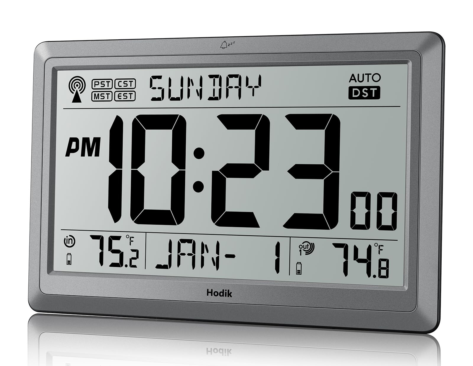 HODIK Wall Clock Atomic with Indoor Outdoor Temperature 9*5.9*1.1 in, Silver