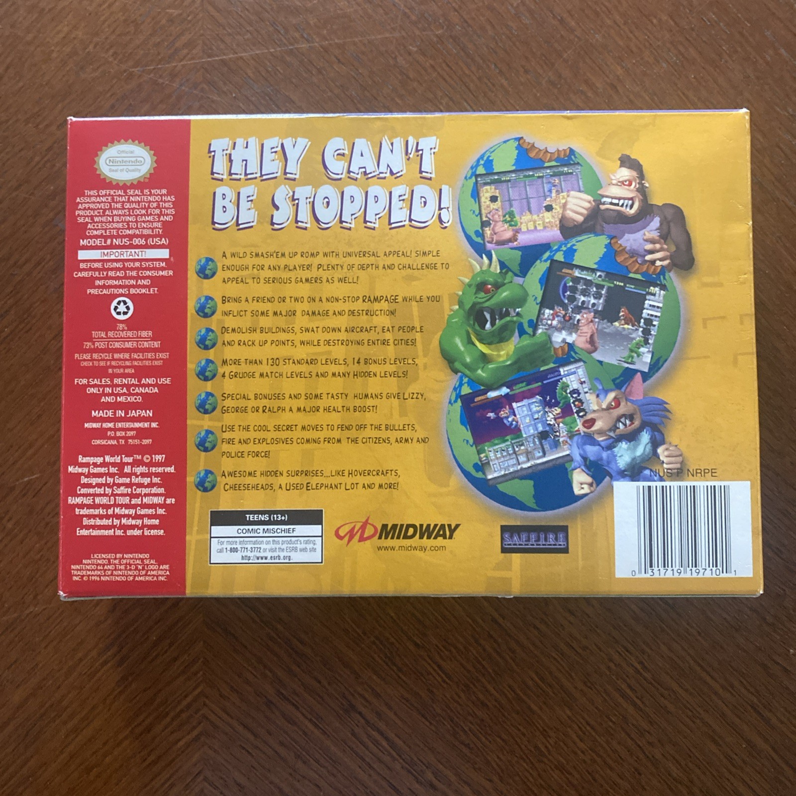 Rampage World Tour (Nintendo 64 N64) BOX w/ Protector & Registration Card Only