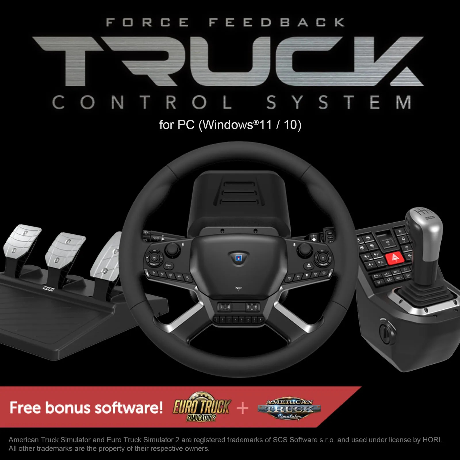 HORI HPC-044U Truck Control System Force Feedback Steering Wheel Shifter Pedals