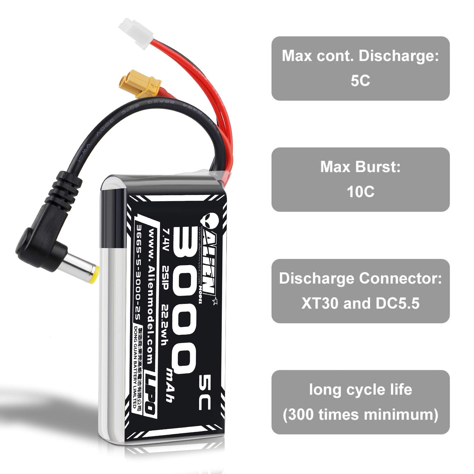 Crazepony 3000mAh 2S LiPo Battery Fatshark FPV Goggles 7.4V with…