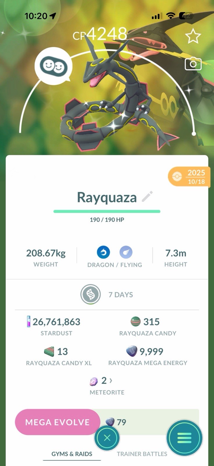 Shiny Rayquaza LVL 50 & Extra Move ✨ DRAGON ASCENT✨ Registered Or 1 Million