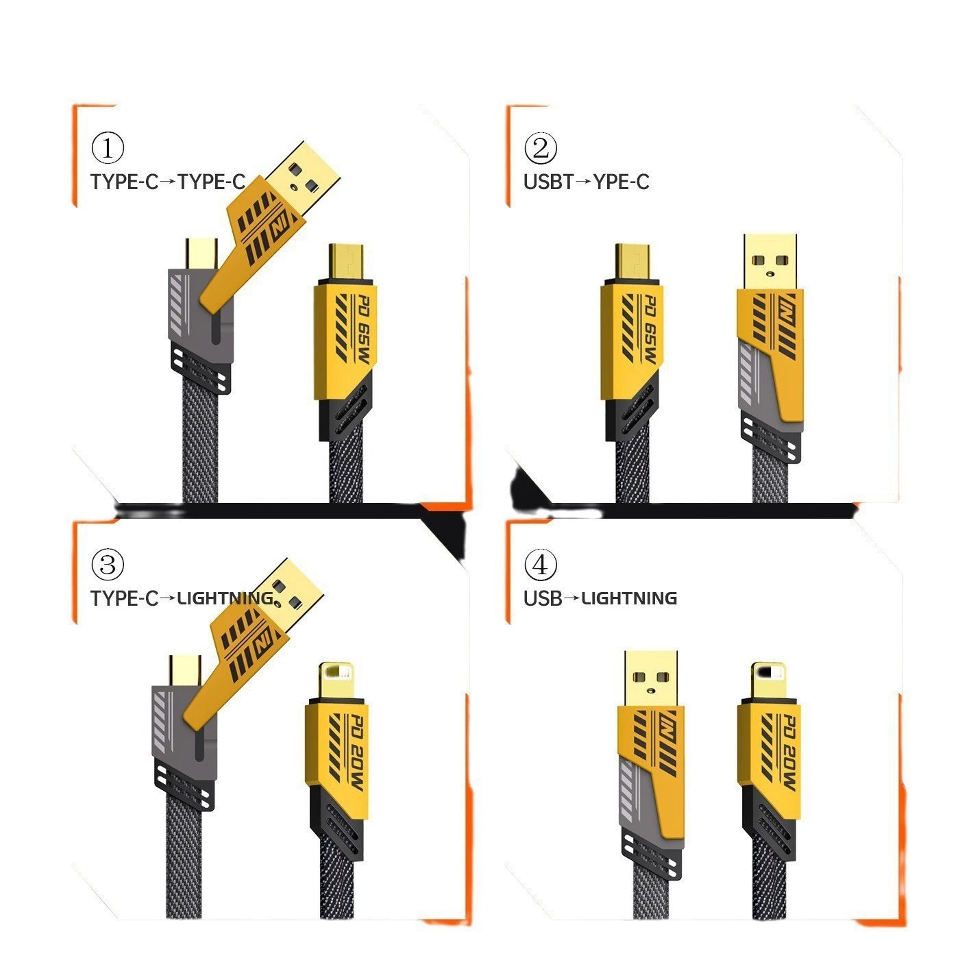 4 in 1 Mecha Fast Charging Data Cable Cord PD 27W For All Models 4 Ports Switch*
