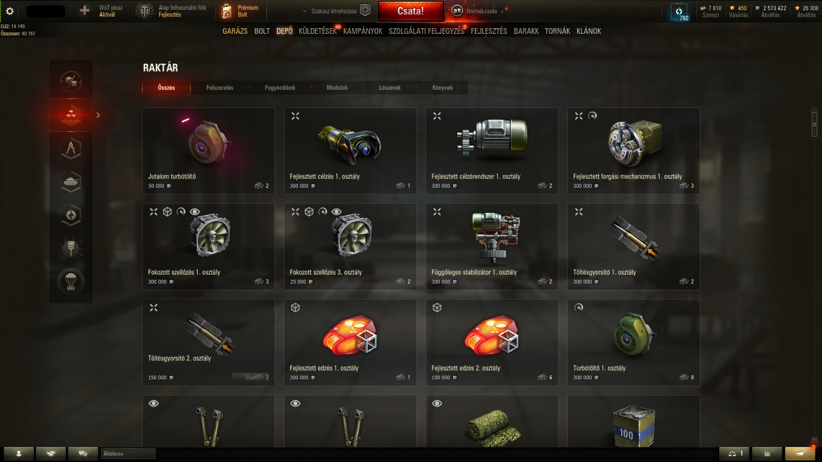 WOT account with A LOT OF CONSUMABLES, Tier 10-9-8 tanks, and premiums! – EU!