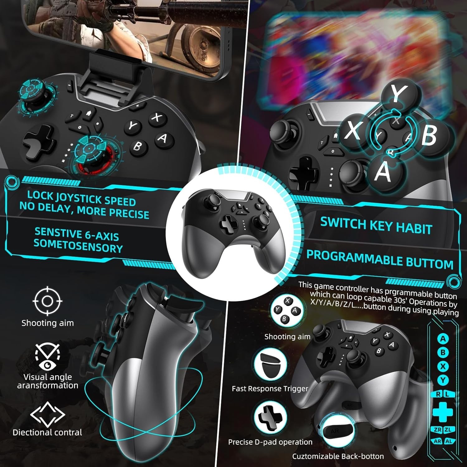 Bluetooth Controller for Switch/PC/iPhone/Android/Apple Arcade MFi Games/TV/S…