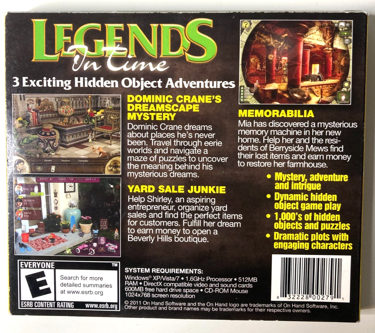Legends In Time: A Hidden Object Collection 3 Pak (PC CD-ROM, 2011, OnHand)
