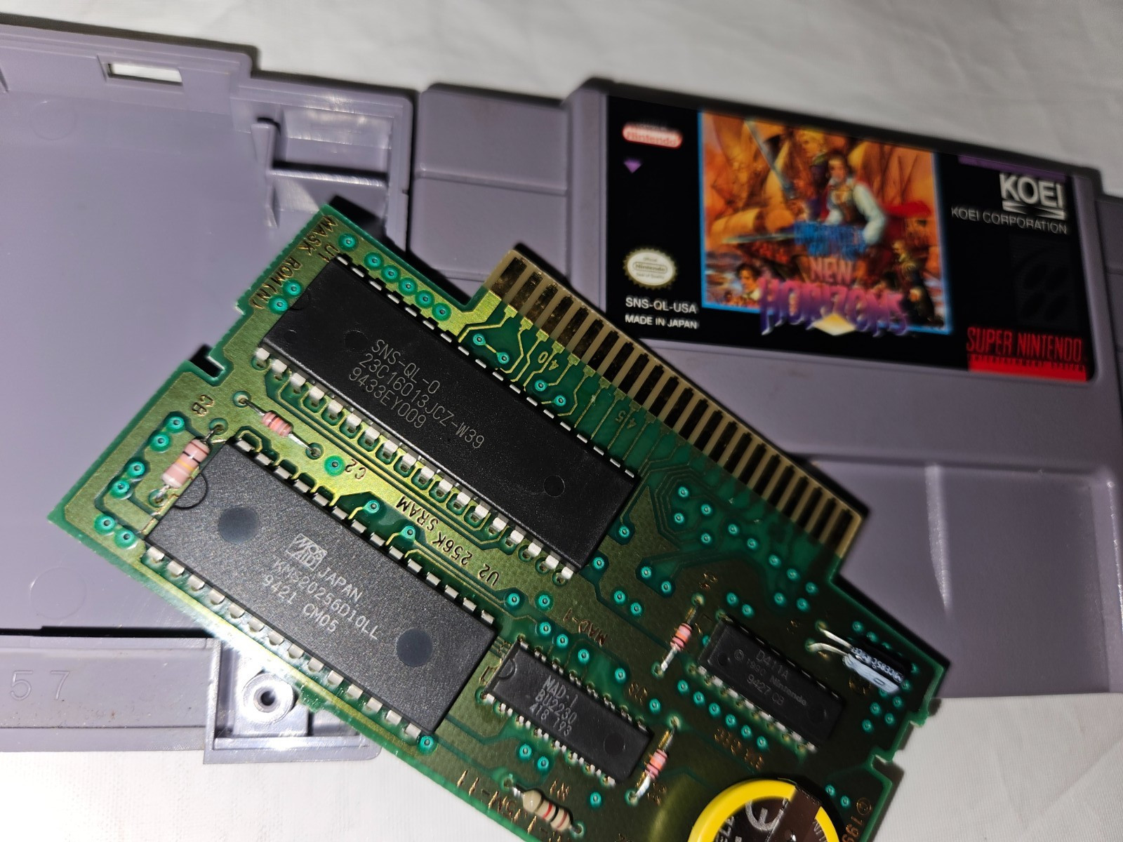 Uncharted Waters New Horizons Authentic SNES Super Nintendo New Battery 1995