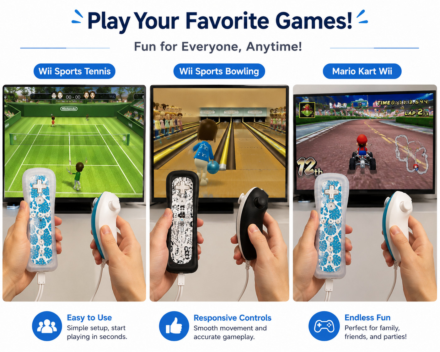 2x Wii Remote Controller Motion Plus + Nunchuk Set For Nintendo Wii Wii U Tested