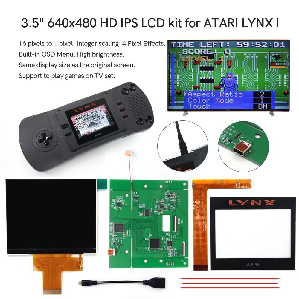3.5″ 640×480 Retro Pixel HD IPS LCD Screen HDMI kit For ATARI LYNX Ⅰ Console