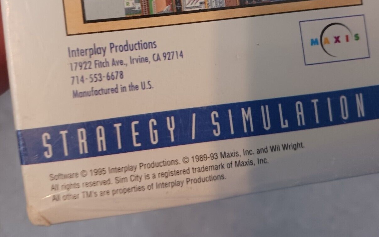 SIM City PC Game Factory Sealed NOS 1995 USA Interplay Productions Rare