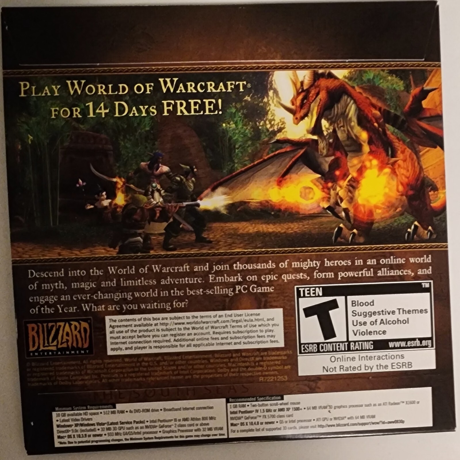 World of Warcraft Trial Edition PC Video Games Blizzard 14 Day Free DVD ROM WOW