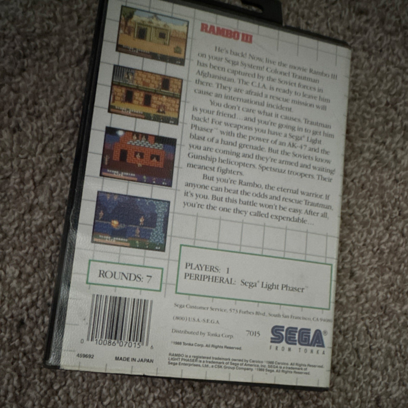 SEGA Rambo III Shooter Sega Master System 1988 Manual Included NTSC-U/C