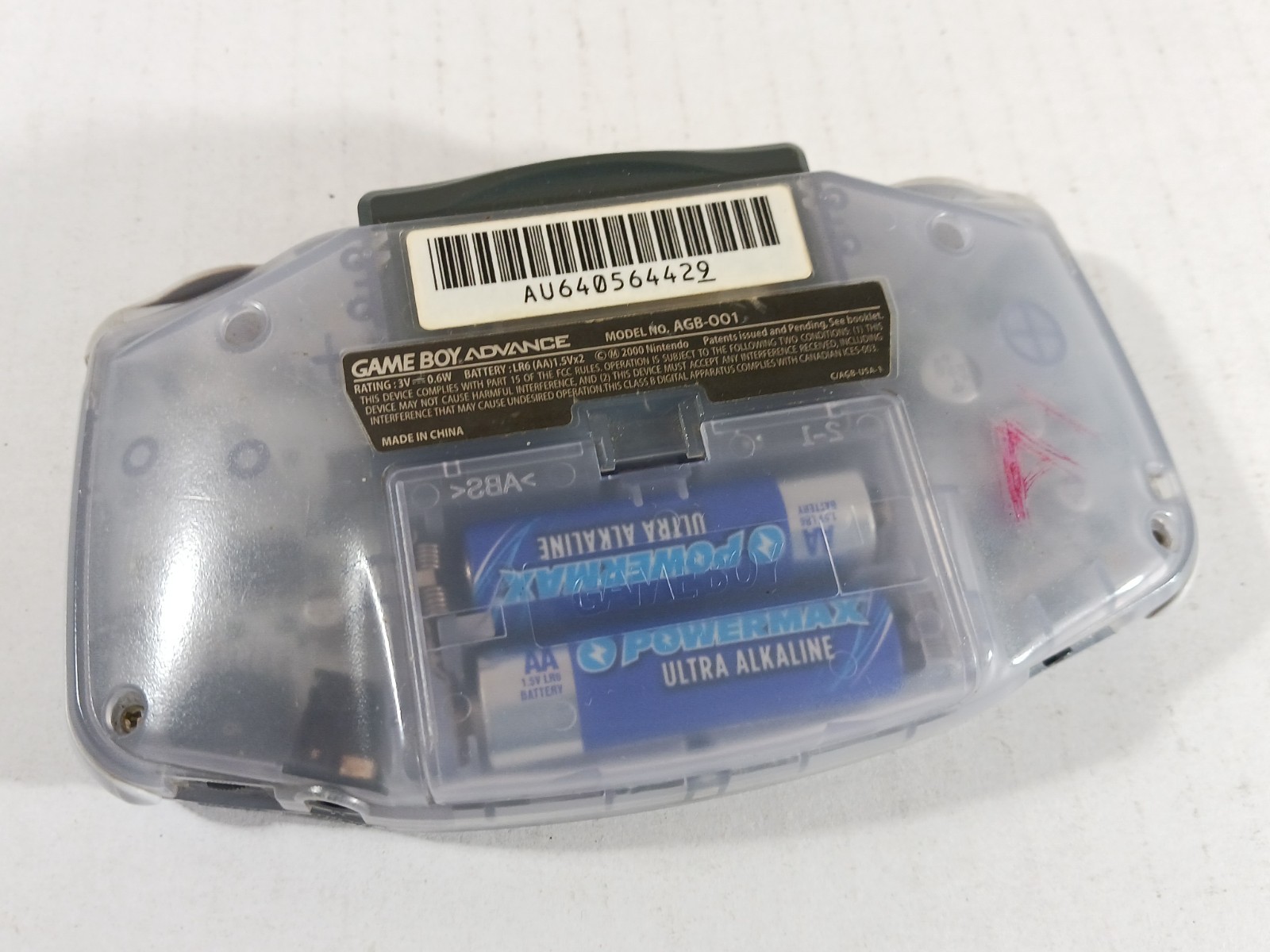 GBA Nintendo Game Boy Advance AGB-001 Glacier Tested Working Bad Battery Cover