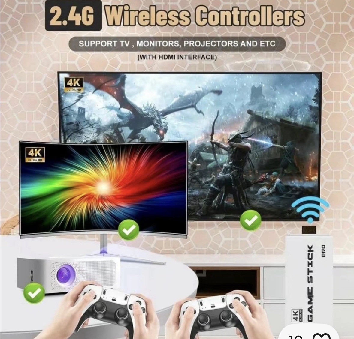 Video Game Console White 4K HDMI 2.4G Wireless Controllers Over 2000 Games Hits