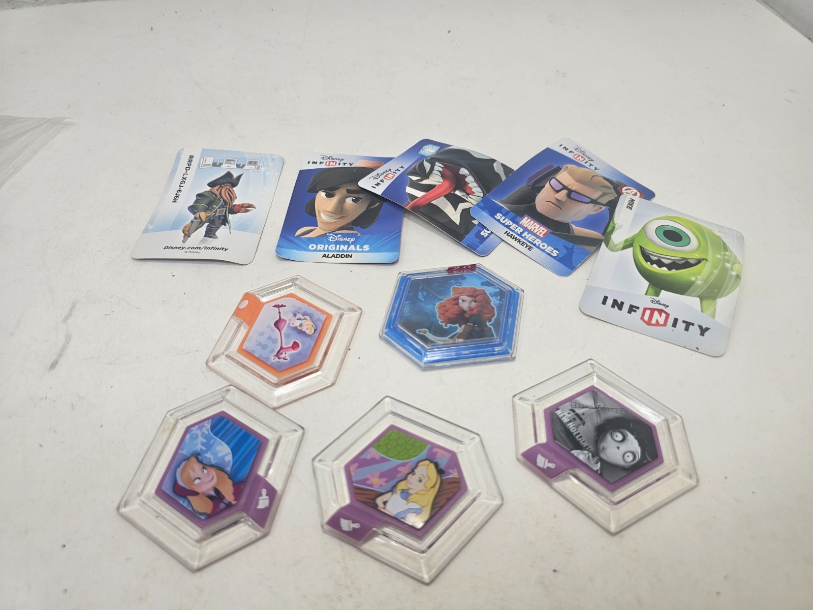 Disney Infinity Power Discs Cards Lot of 10 Merida Alice Aladdin Frankenweenie