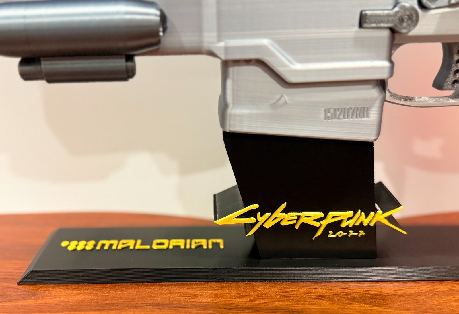 Johnny Silverhand Malorian Arms 3516 3D Printed Prop With Stand