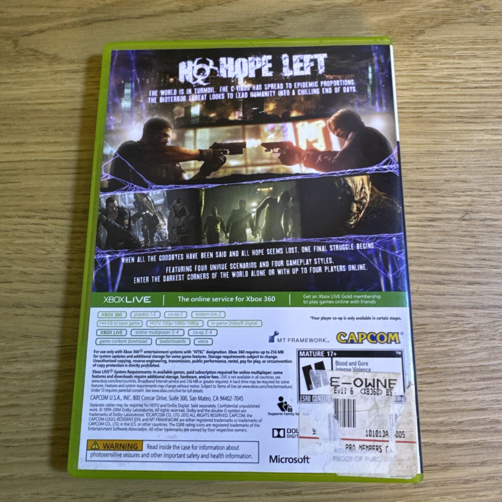 Resident Evil 6 (Microsoft Xbox 360, 2012) No Manual