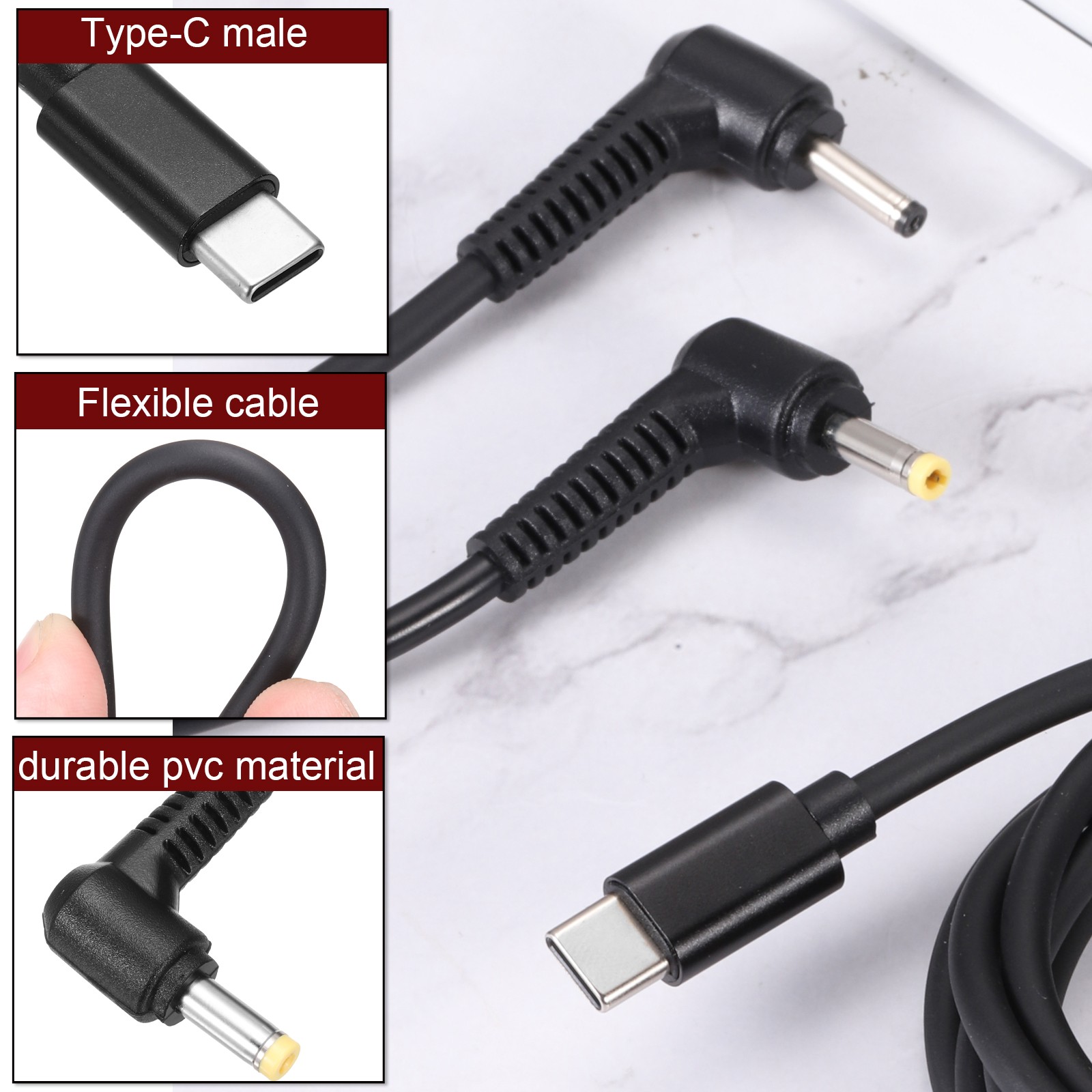 4.9FT USB C to DC PD Power Fast Charging Cable, 2.5mmx0.7mm 65W/20V(Black)