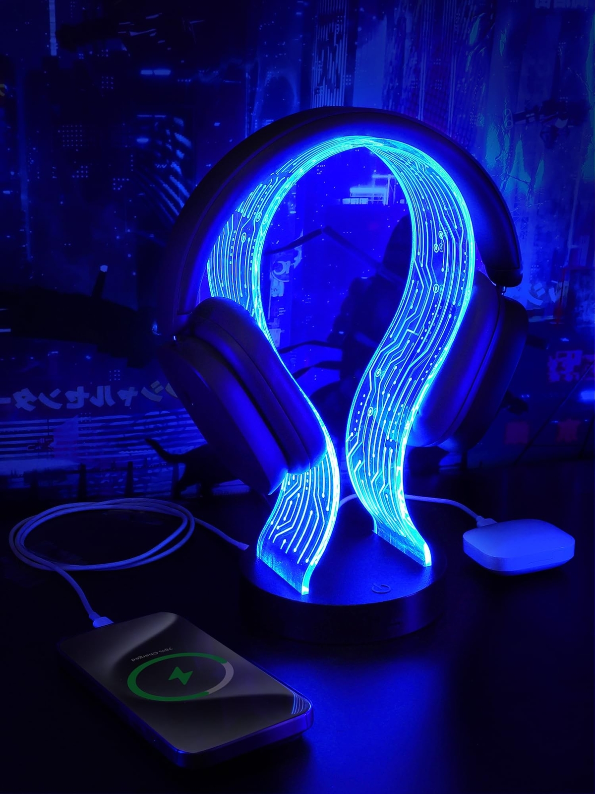 Light Up Headphone Stand with 16 Color Lights, PCB Pattern Acrylic Headset St…