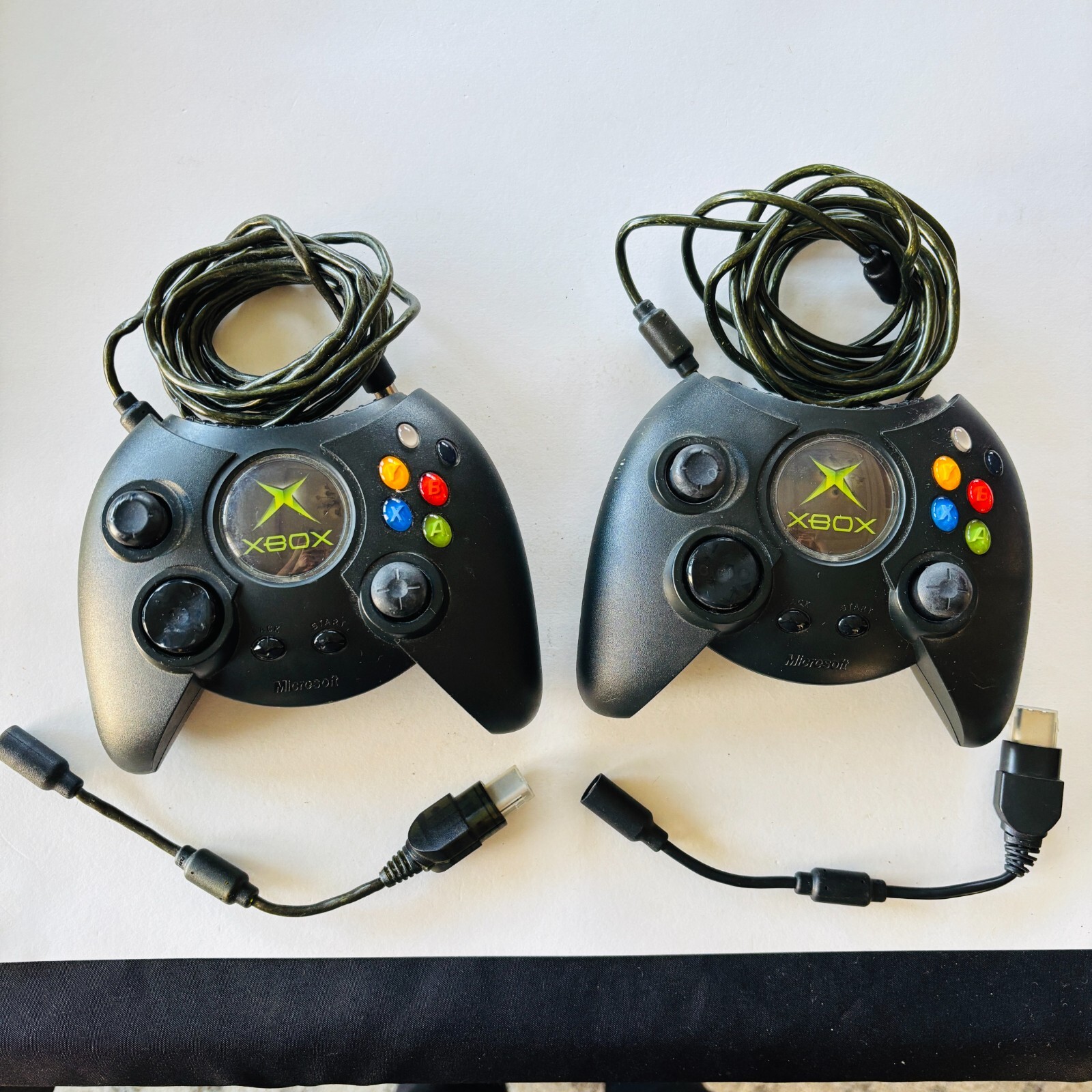 2 Original Xbox OEM “Duke” Black Controller with Breakaway Cables Cleaned TESTED