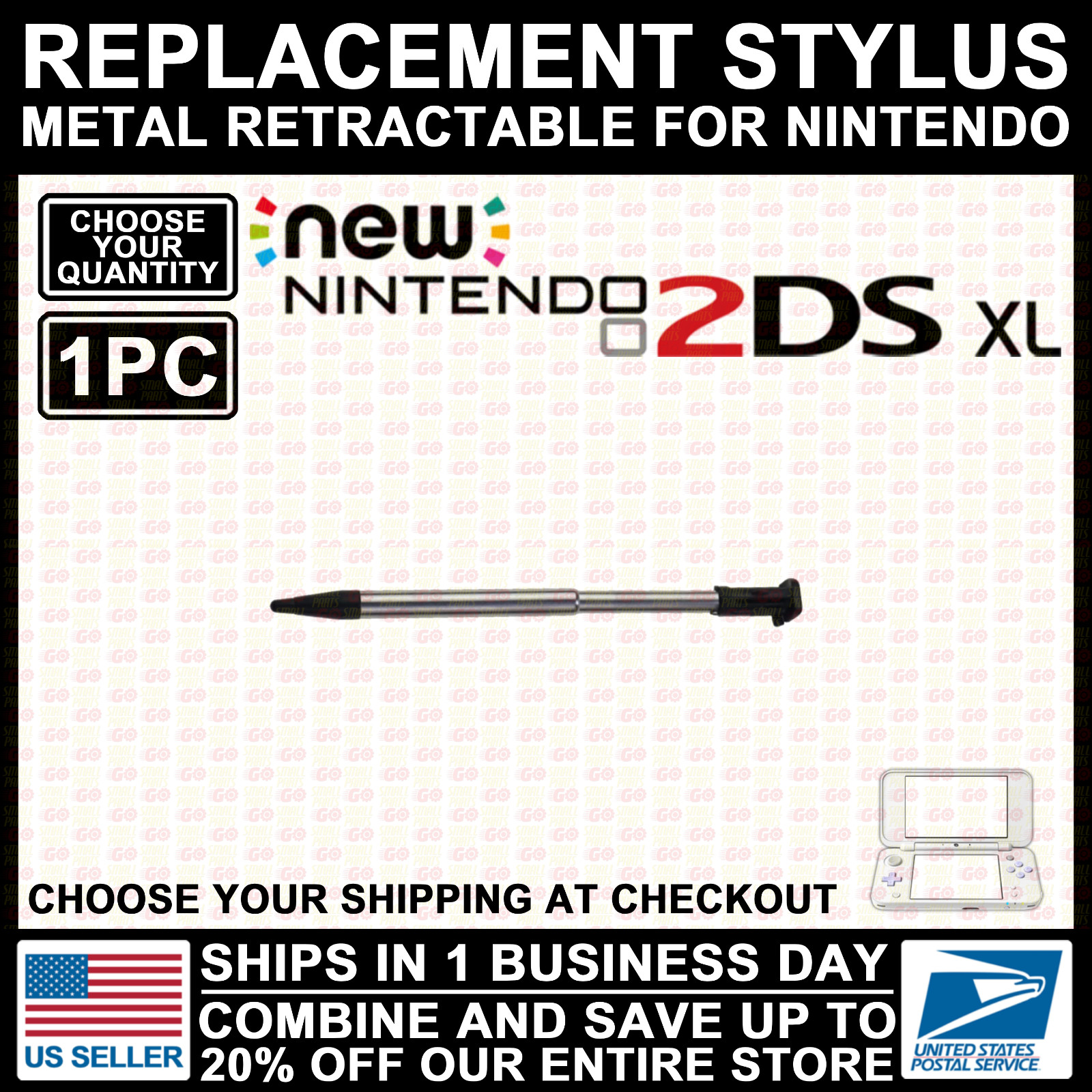 New 2DS XL Metal Retractable Stylus For Nintendo Touch Pen Replacement Black