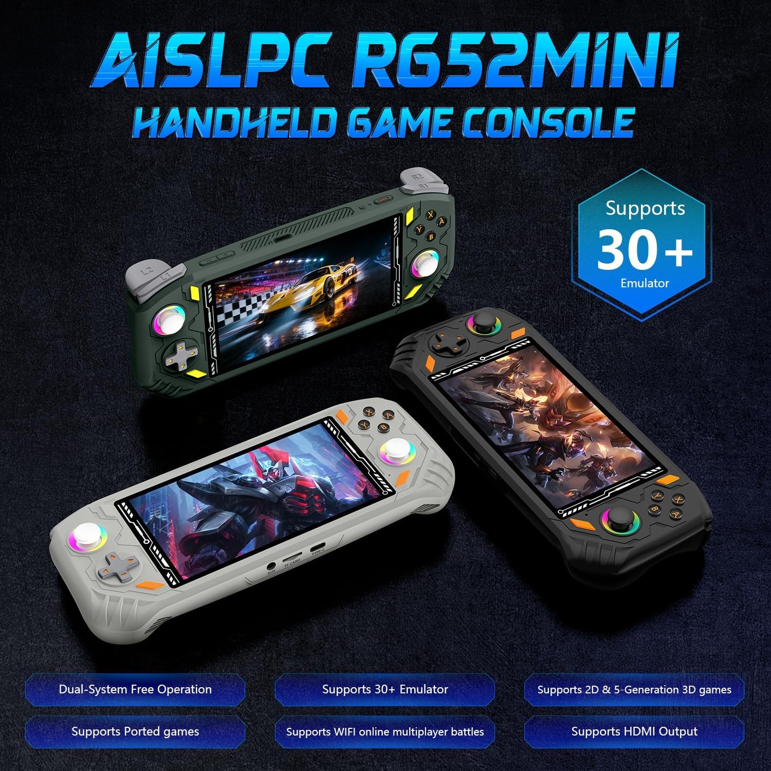 RG52MINI Green Handheld 22000 Game 64GB 5.5in
