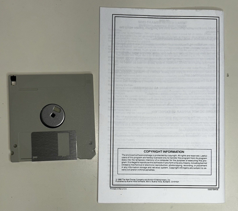 IBM PC 3.5 Floppy Disc Who Framed Roger Rabbit Game in Box Buena Vista