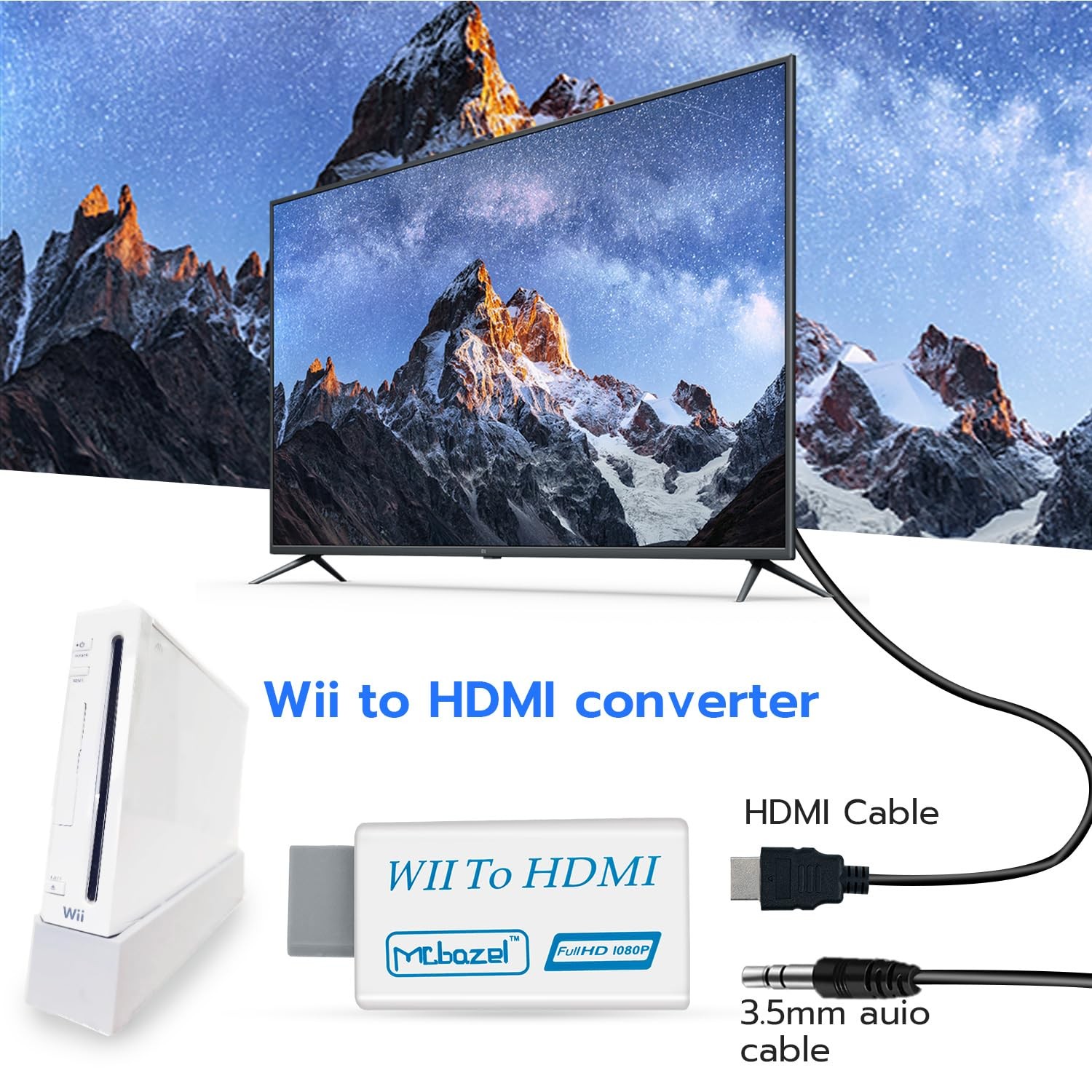 Wii to HDMI Adapter Converter 1080P with 1.5m Cable for Wii Video Audio