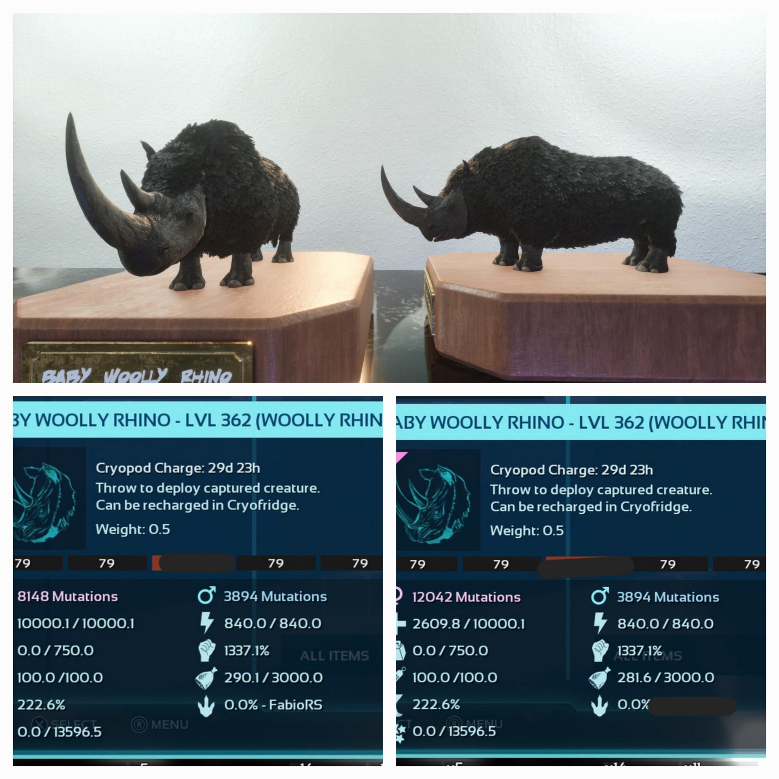 ARK ASCENDED PVE OFICIAL PAIR BABY RHINO BLACK ID79 TOP STATUS PC/XBOX/PS5