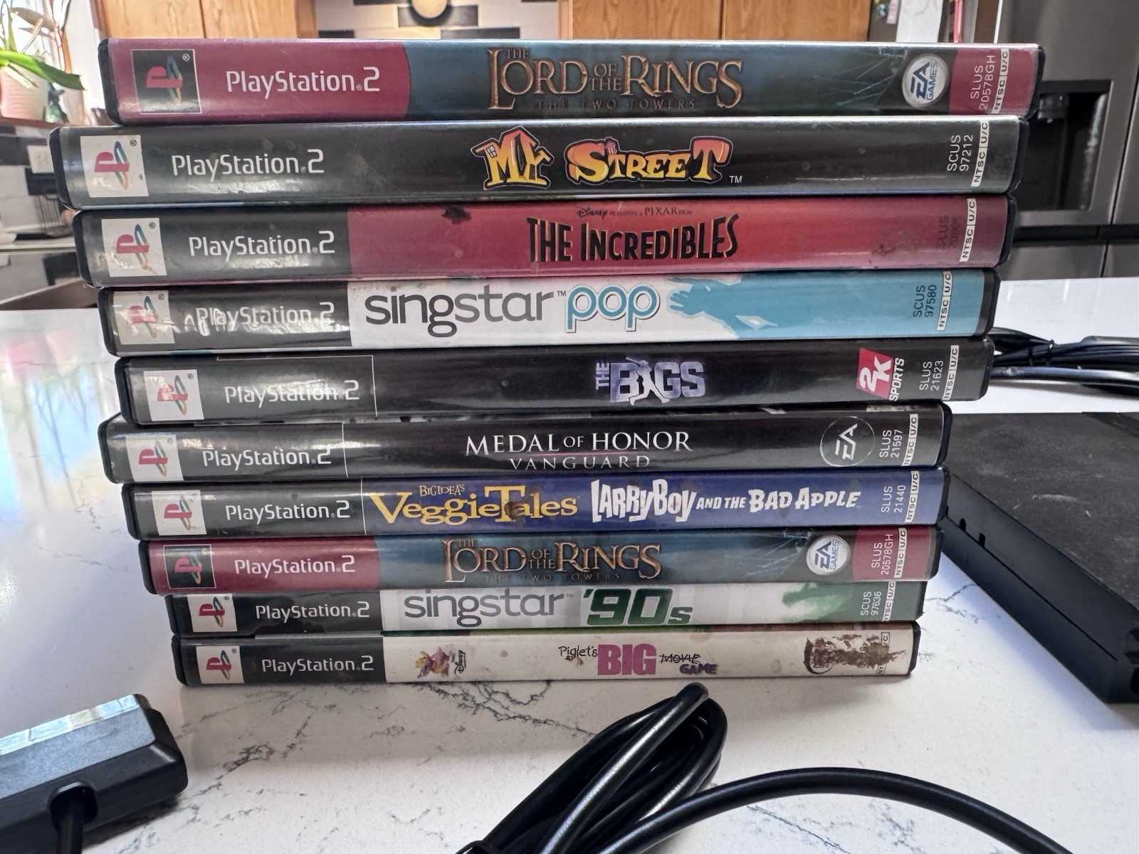 BIG LOT: Sony PlayStation 2 PS2 Slim Console Bundle -2 Memory Cards- 17 Games+++
