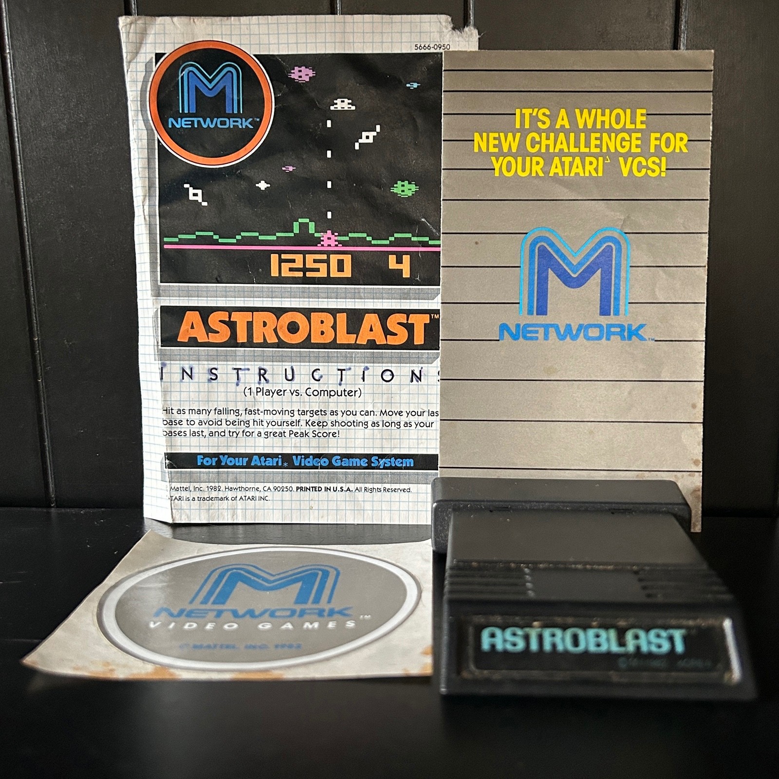 1982 Astroblast Atari 2600 Video Game Cartridge w/ Manual +Sticker Mattel TESTED