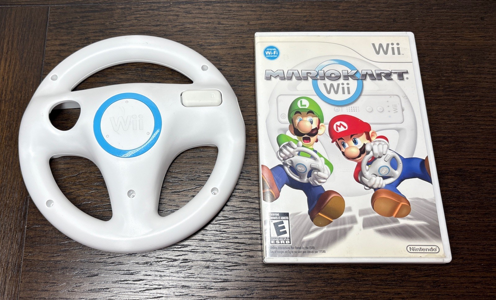 Mario Kart Wii (Nintendo Wii, 2008) CIB + Plastic Racing Wheel BUNDLE Tested H