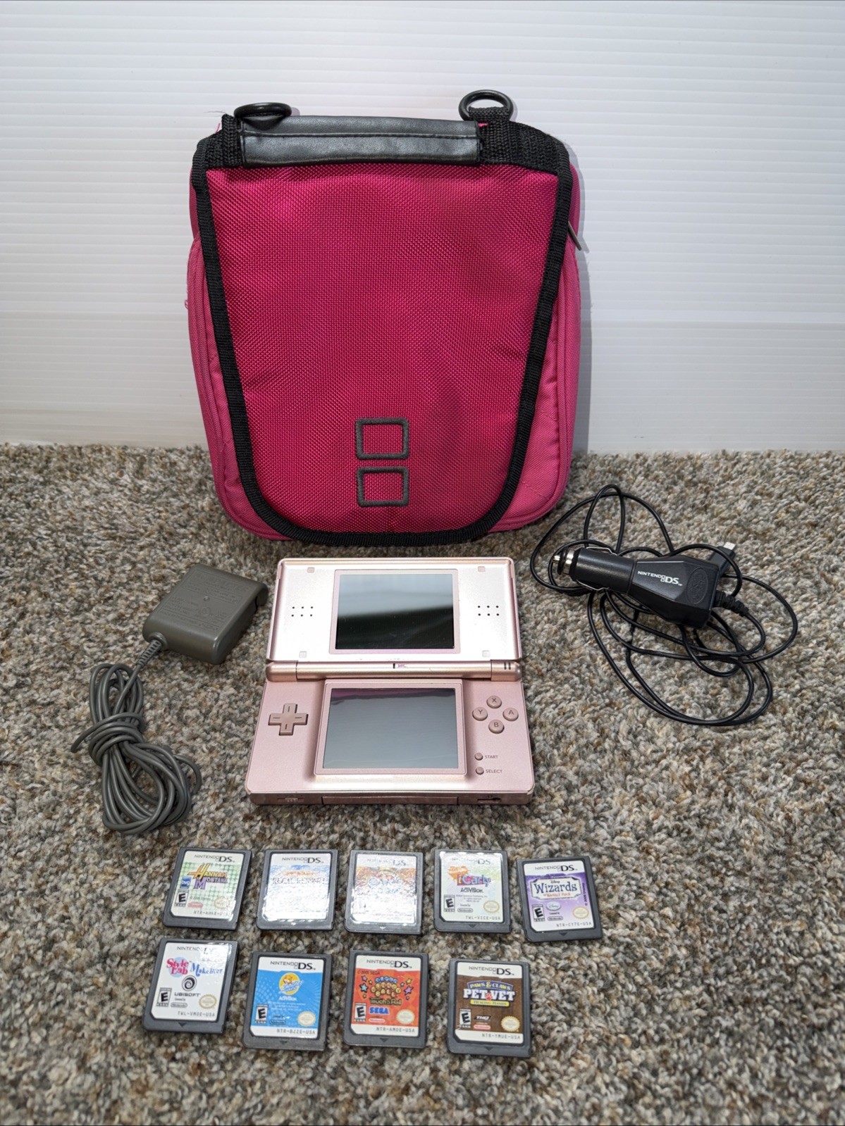 Nintendo DS Lite Console USG-001 with charger Case – Pink With 9 Games