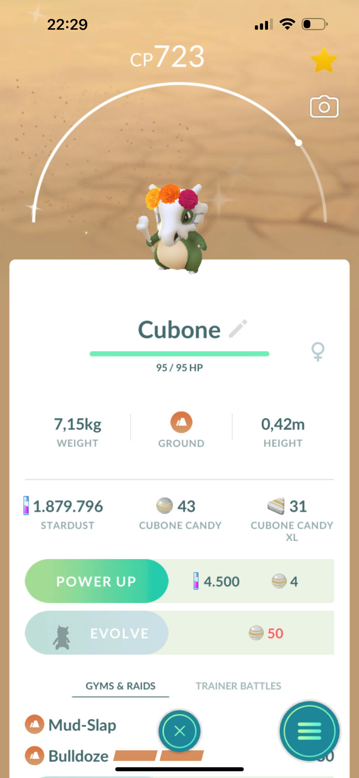 Shiny Cubone wearing a cempasúchil crown – Tr-de 20k stardust
