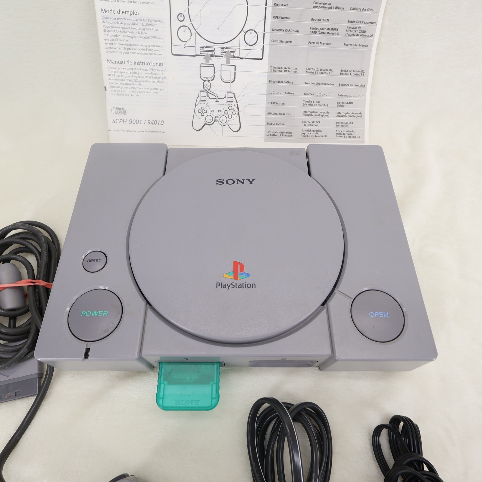 Sony PlayStation PS1 Console Bundle SCPH-9001 Gray DualShock Controller READ